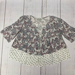 Abercrombie & Fitch Boho Quarter Sleeve Paisley Tassel Top